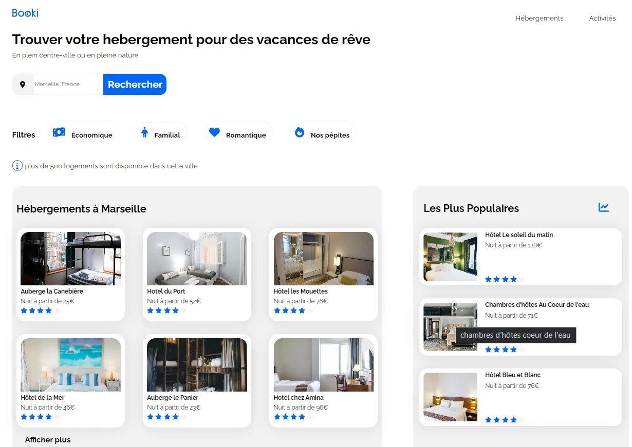 page d'acceuil du site booki